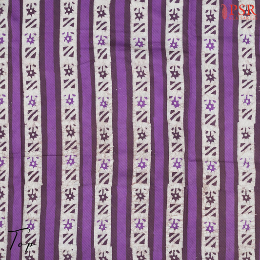 Off White & Purple Batik Cotton Dress Material