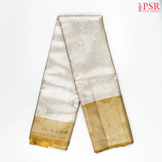 Silver White Kanchipuram Jacquard Tissue Silk Saree
