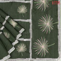 Dark Olive Green Kosa Embroidery Saree
