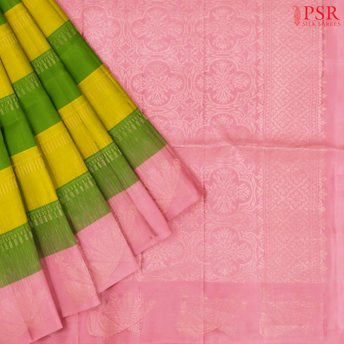 Green & Olive Yellow Soft Silk Saree