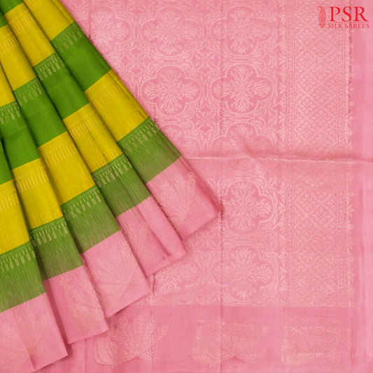Green & Olive Yellow Soft Silk Saree