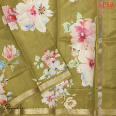 Olive Mustard Semi Tassar Dress Material