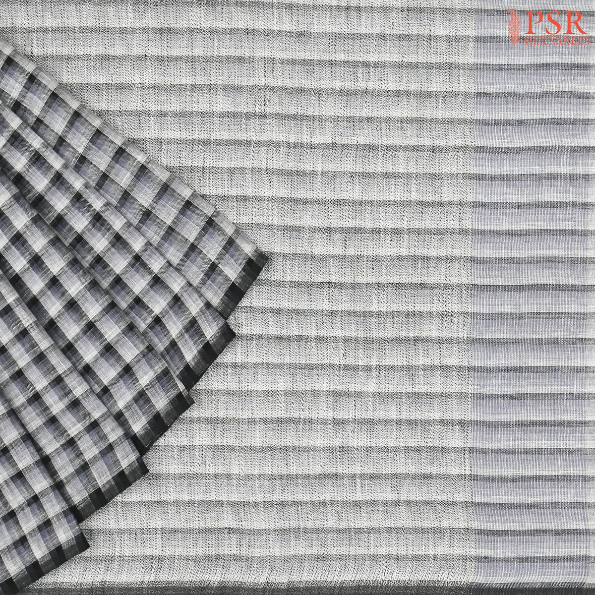 Grey & White Linen Saree