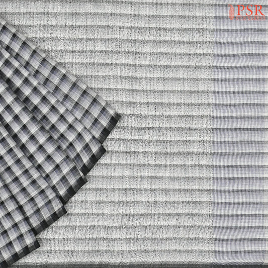 Grey & White Linen Saree
