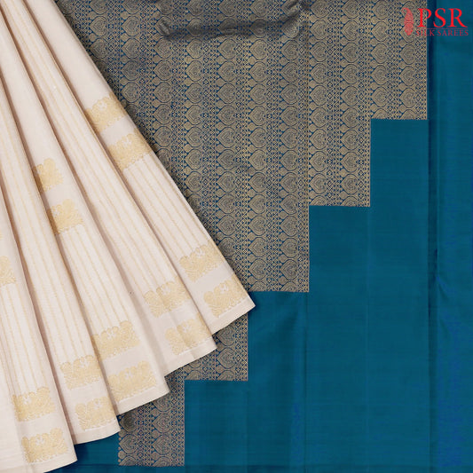 Ivory Beige Kanchipuram Silk Saree
