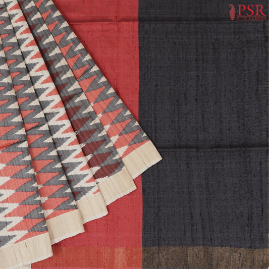 Beige Kadhi Tussar Silk Saree