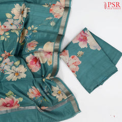 Steel Teal Semi Tassar Dress Material