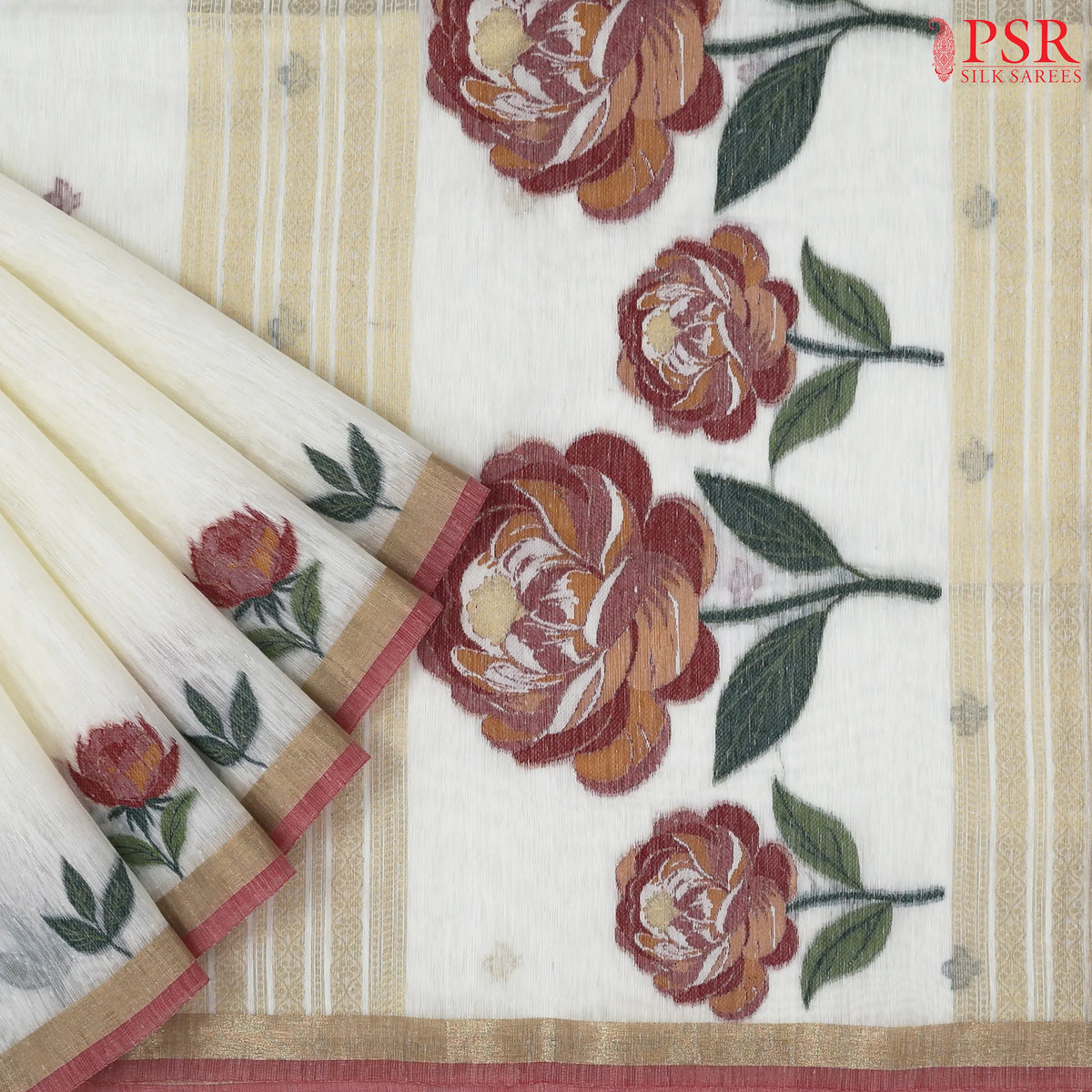 Cream Beige Ghicha Linen Saree