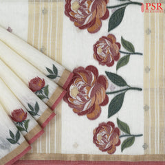 Cream Beige Ghicha Linen Saree