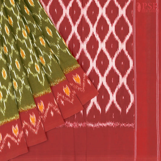 Olive Green Ikkat Cotton Saree