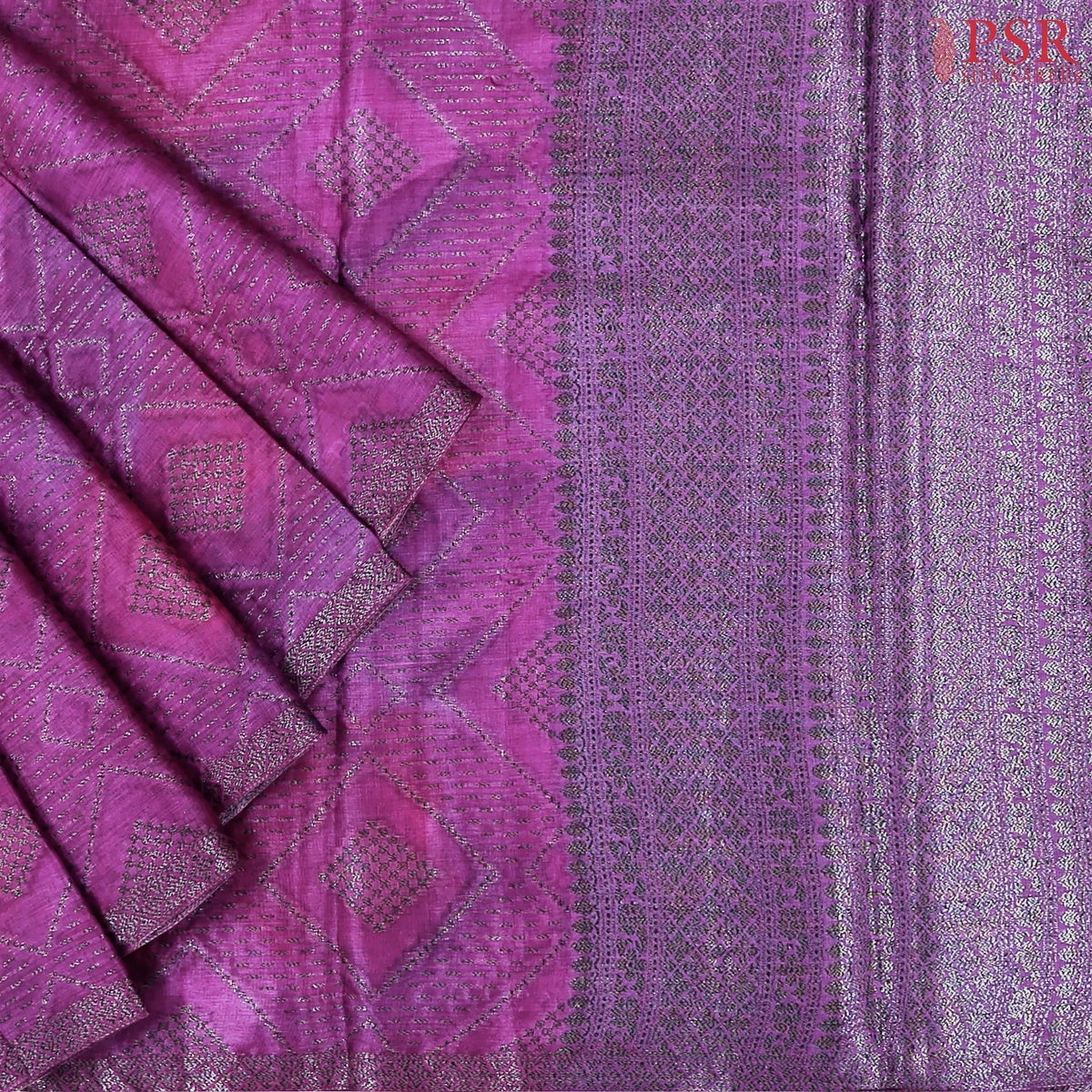 Violet Pink Banaras Tussar Silk Saree