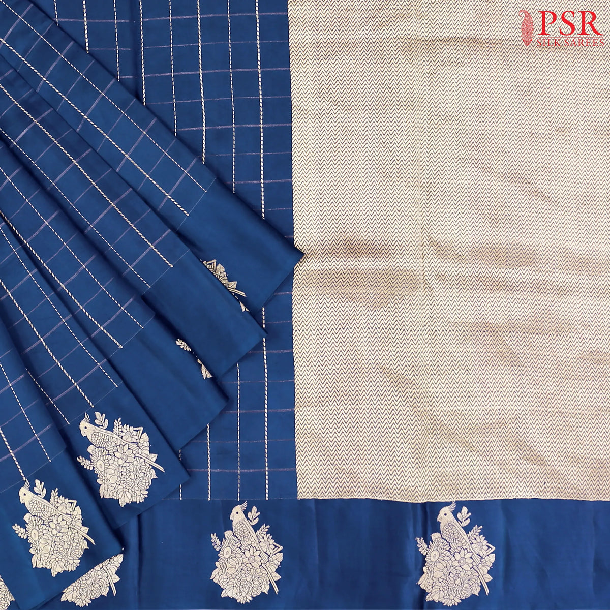 Dark Cobalt Blue Chiniya Silk Saree