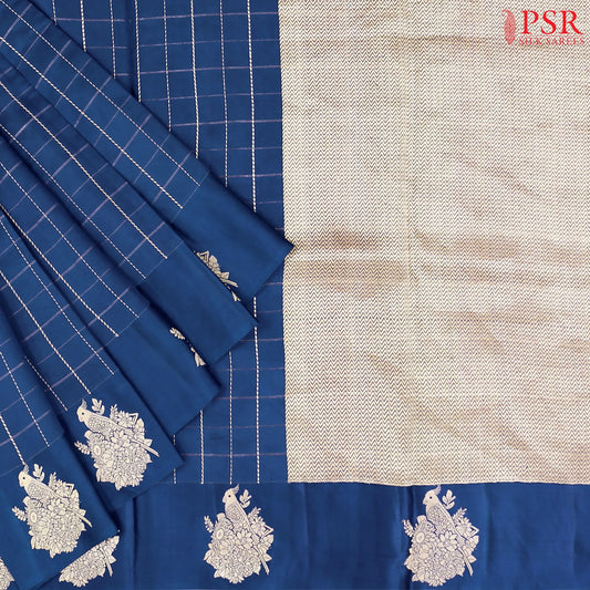 Dark Cobalt Blue Chiniya Silk Saree