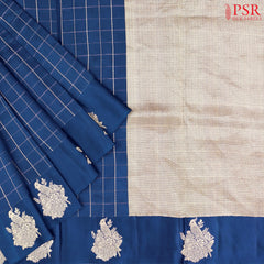 Dark Cobalt Blue Chiniya Silk Saree