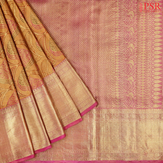 Apricot Orange Bridal Kanchipuram Tissue Silk Saree