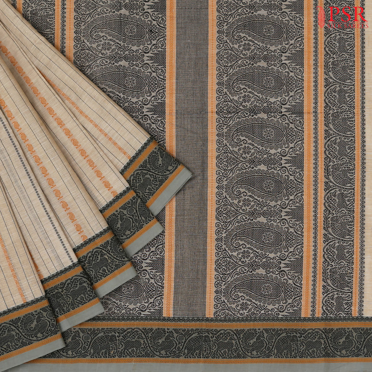 Tussar Beige Kalakshetra Kovai Cotton Saree