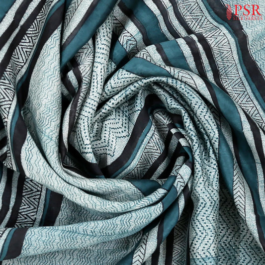 Light Teal Chanderi Silk Cotton Saree