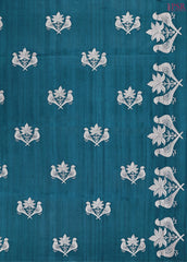 Dark Peacock Blue Kosa Embroidery Saree