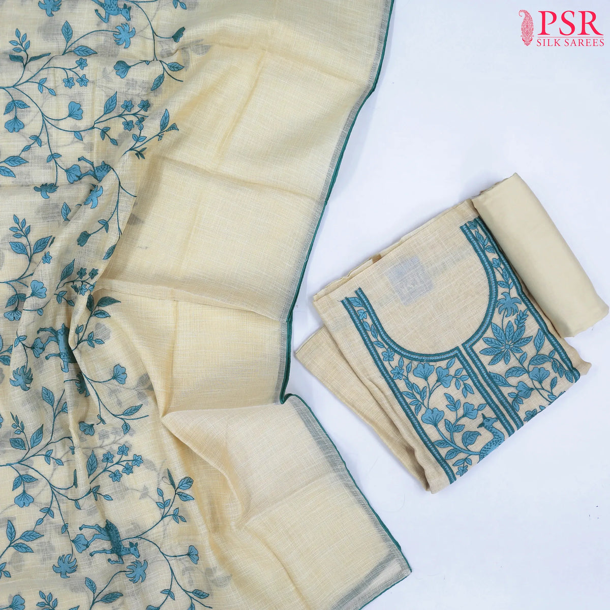 Cream Beige Art Tissue Dress Material