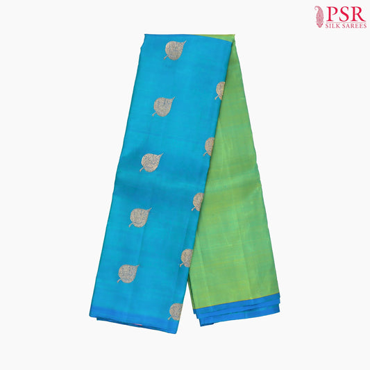 Green & Peacock Blue Kanchipuram Half & Half Silk Saree