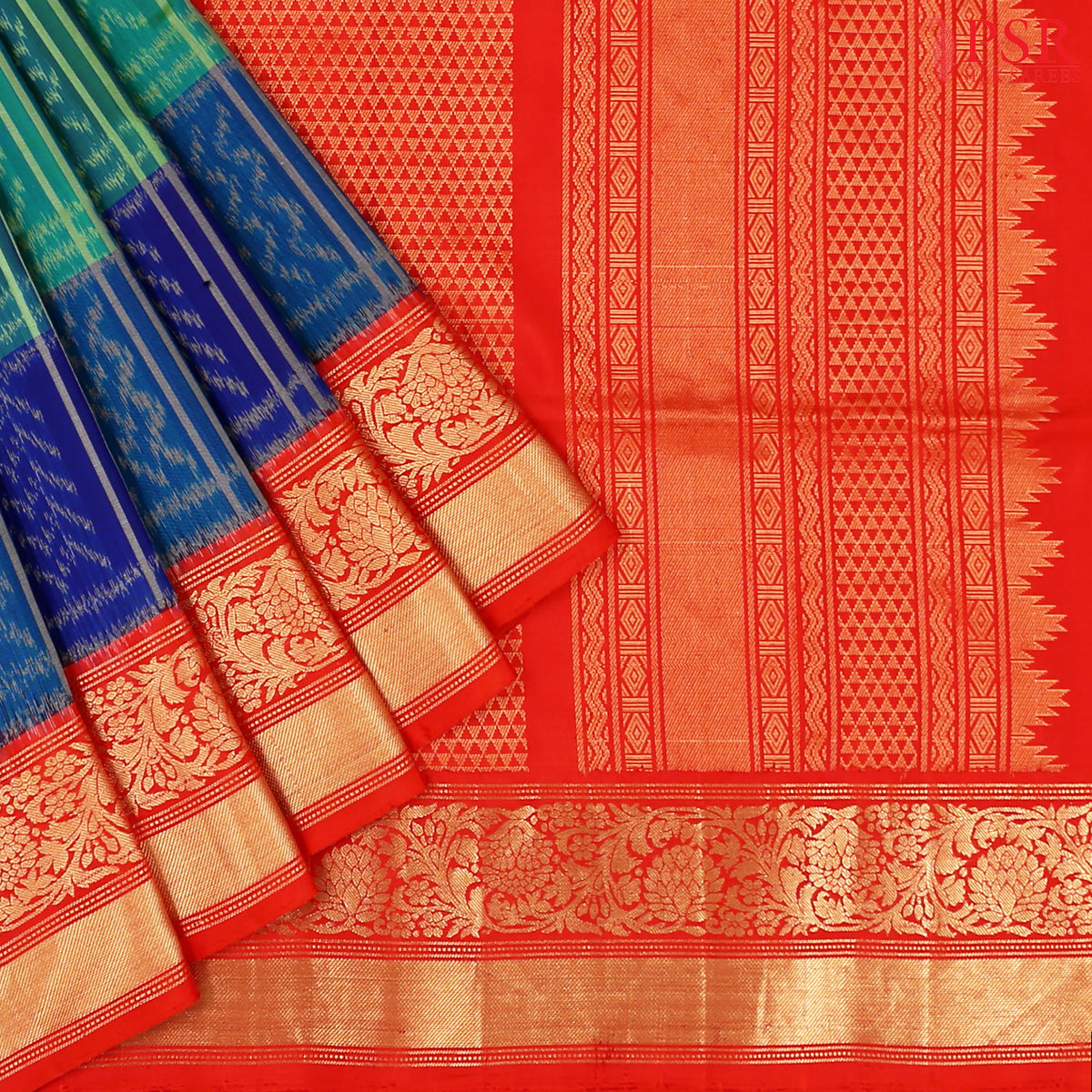 Blue & Green Pochampally Soft Silk Saree