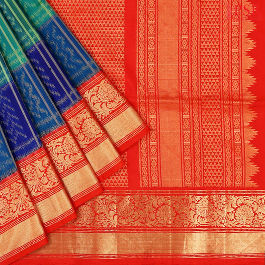Blue & Green Pochampally Soft Silk Saree