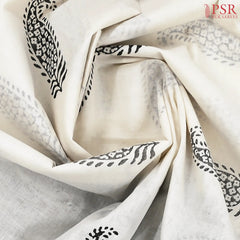 Off White & Black Printed Cotton Saree
