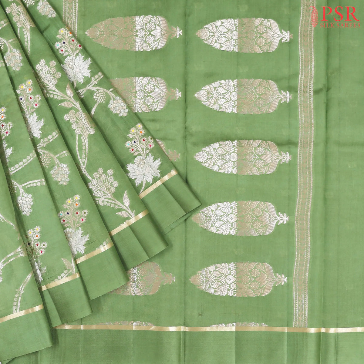 Asparagus Green Chiniya Silk Saree