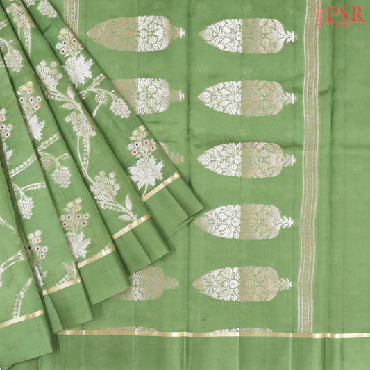 Asparagus Green Chiniya Silk Saree