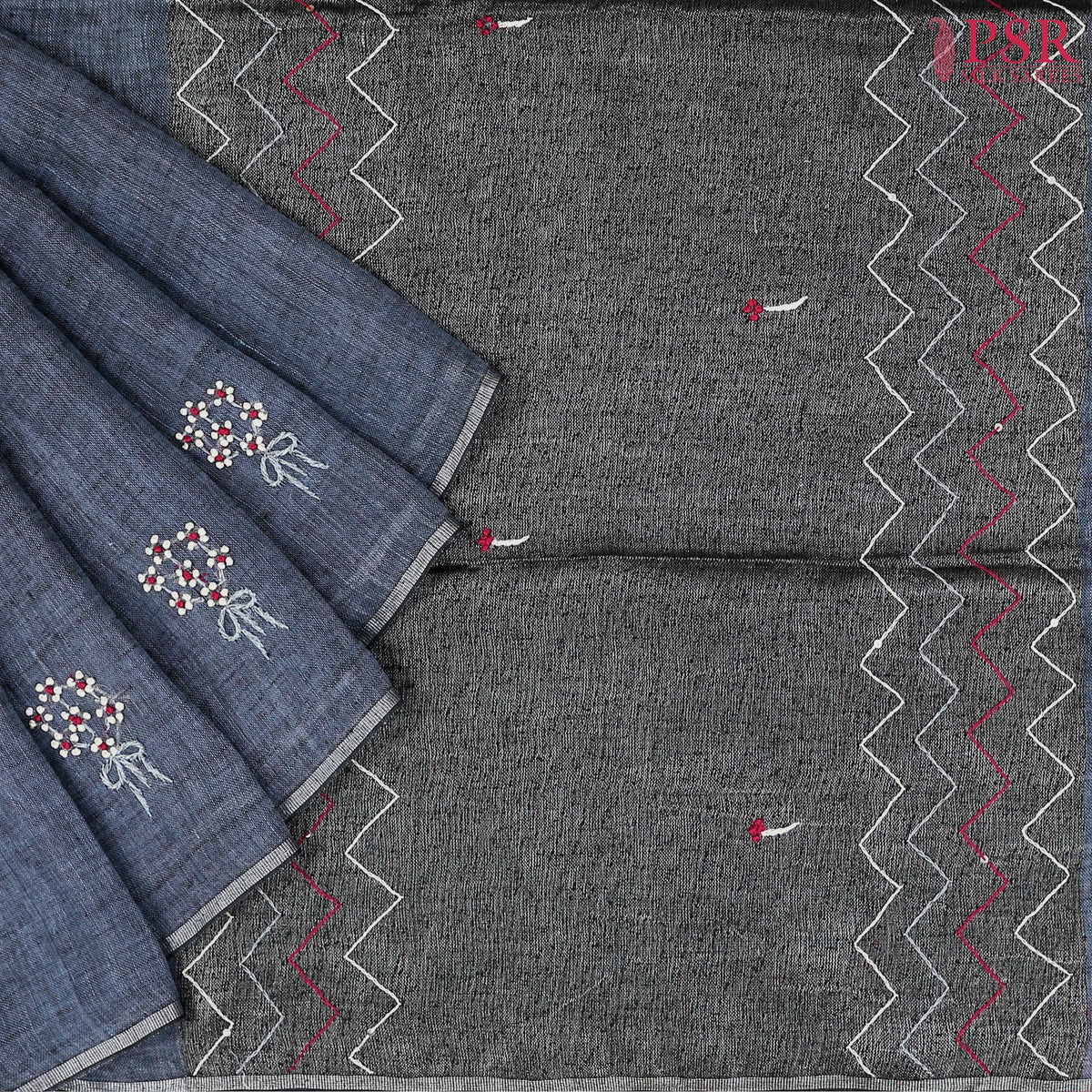 Winter Blue Linen Saree