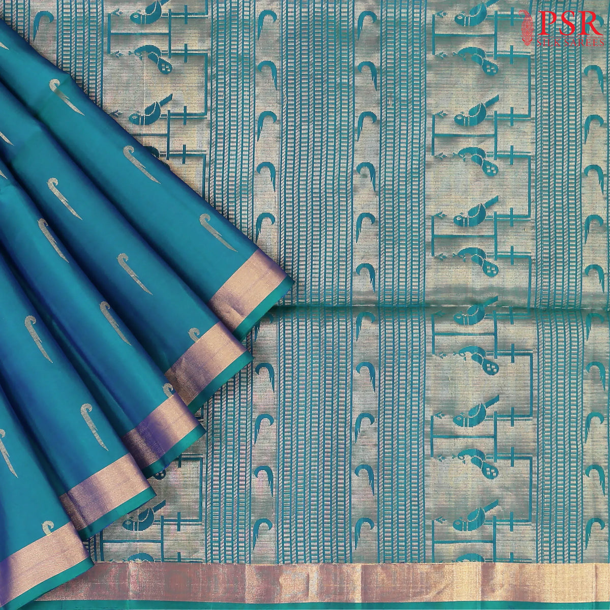 Peacock Blue Soft Silk Mix Saree