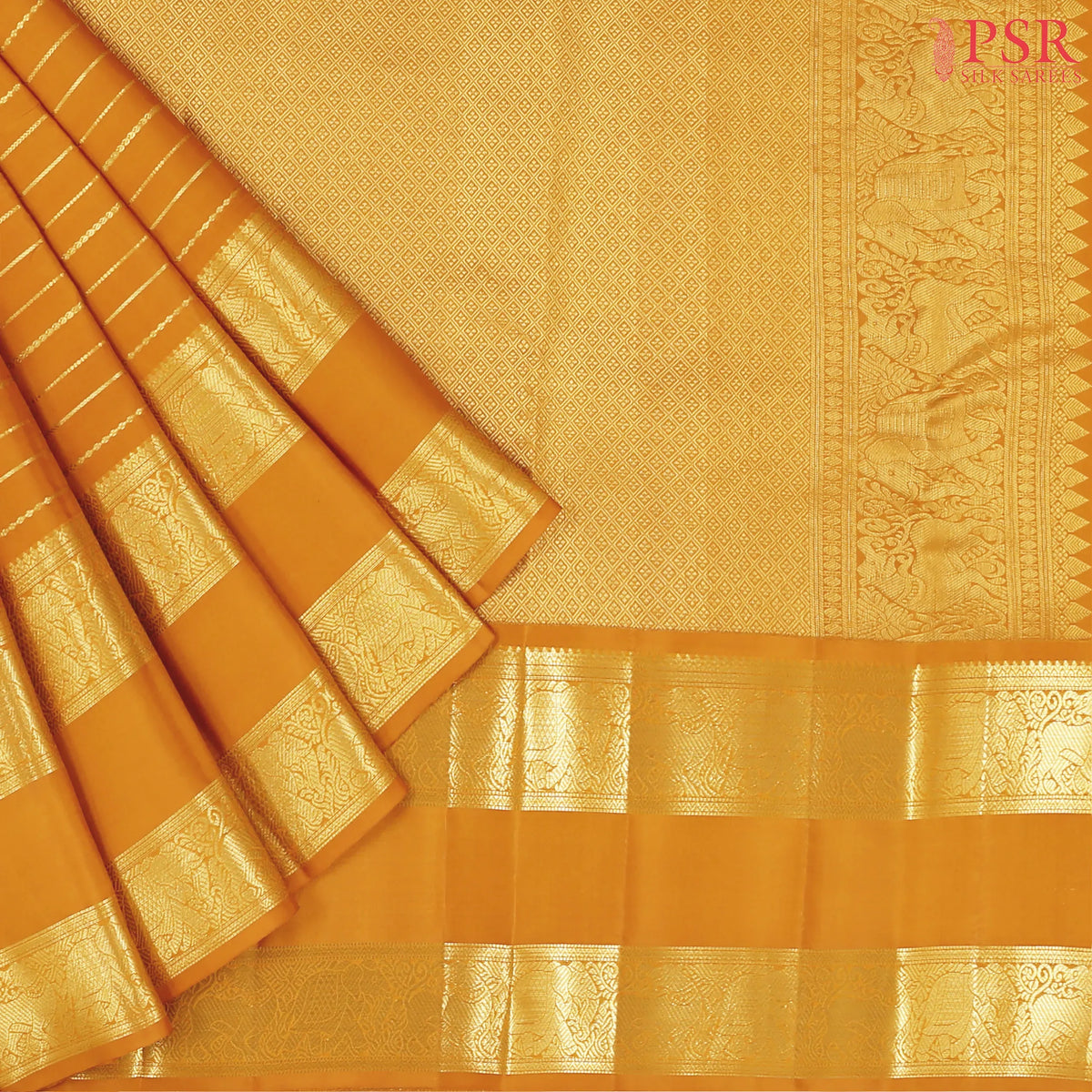 Apricot Orange Kanchipuram Silk Saree