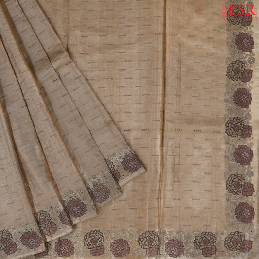 Taupe Beaver Banaras Tussar Silk Saree