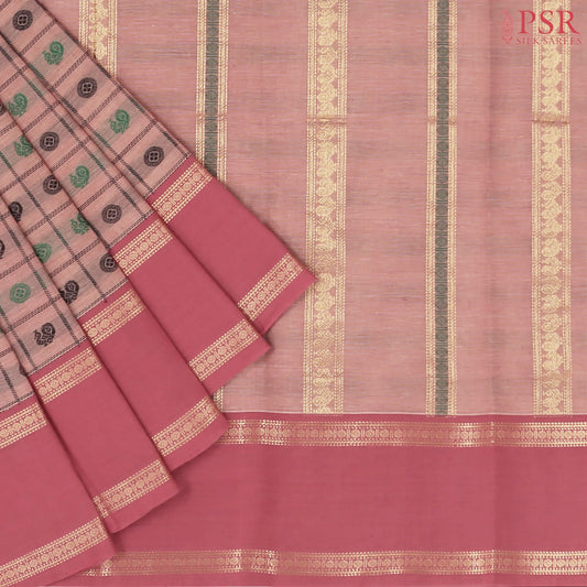 Coral Pink Kalakshetra Kovai Cotton Saree