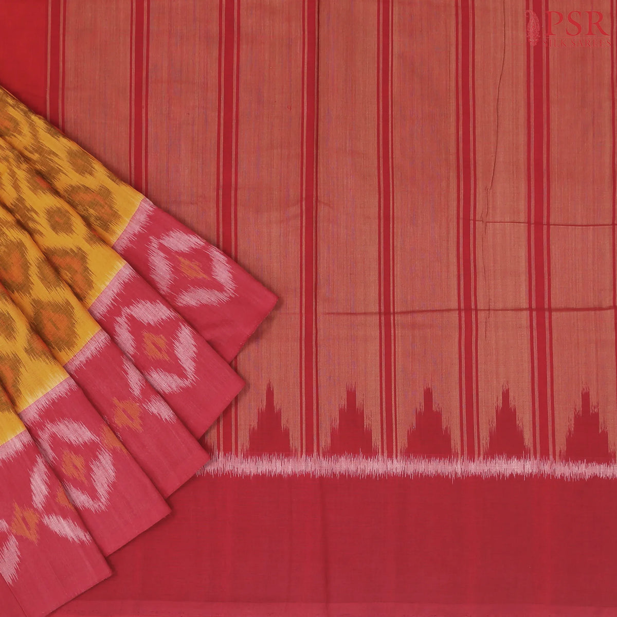 Firey Orange Ikkat Cotton Saree