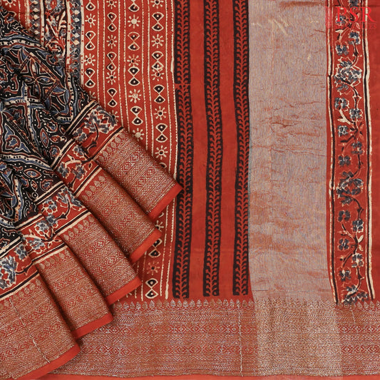 Black Jaipur Cotton Printed Saree