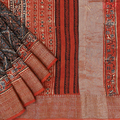 Black Jaipur Cotton Printed Saree