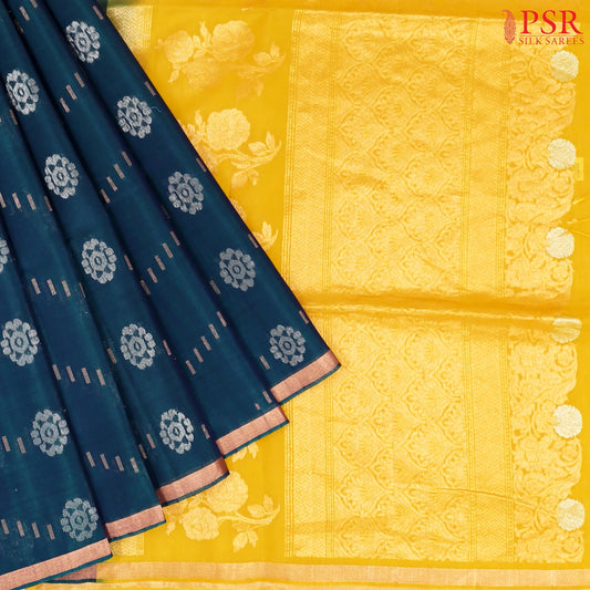 Dark Peacock Blue Silk Cotton Saree