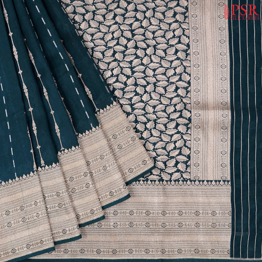 Dark Teal Blue Semi Banaras Saree