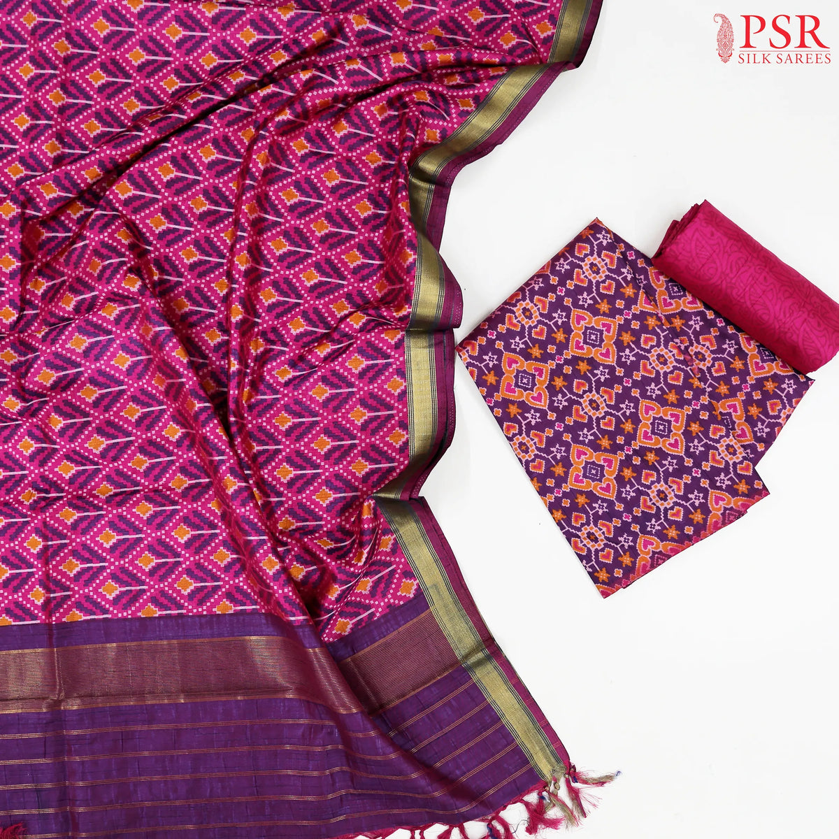 Dark Violet Soft Patola Silk Cotton Dress Material