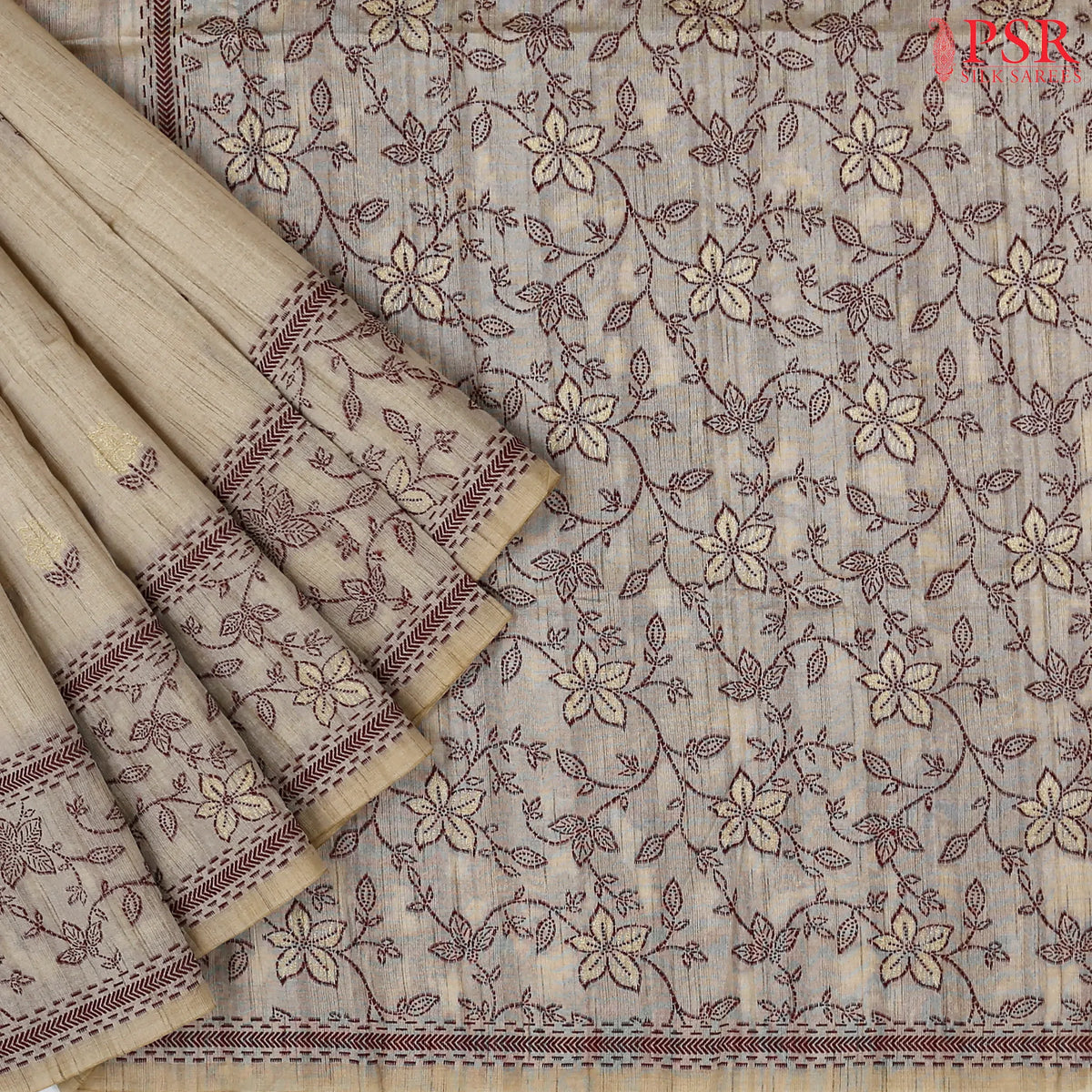 Tussar Beige Ghicha Cotton Saree