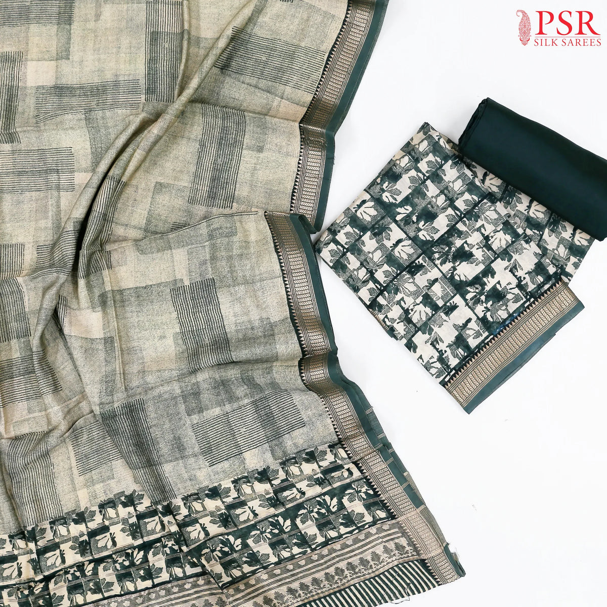 Dark Green Assam Silk Dress Material