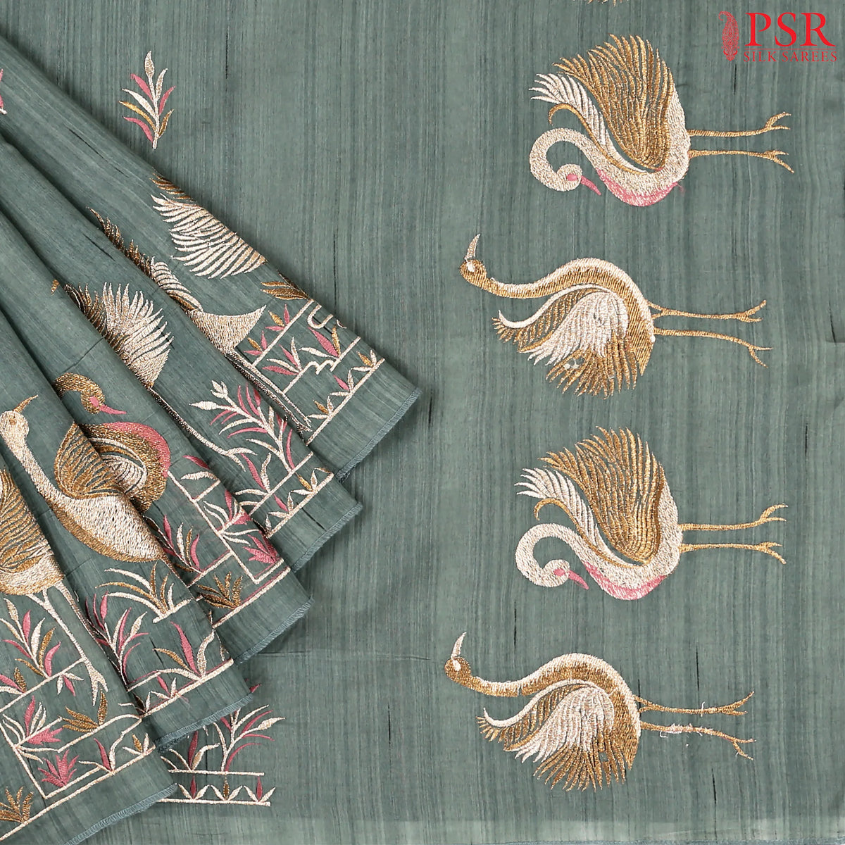 Harbour Grey Kosa Embroidery Saree