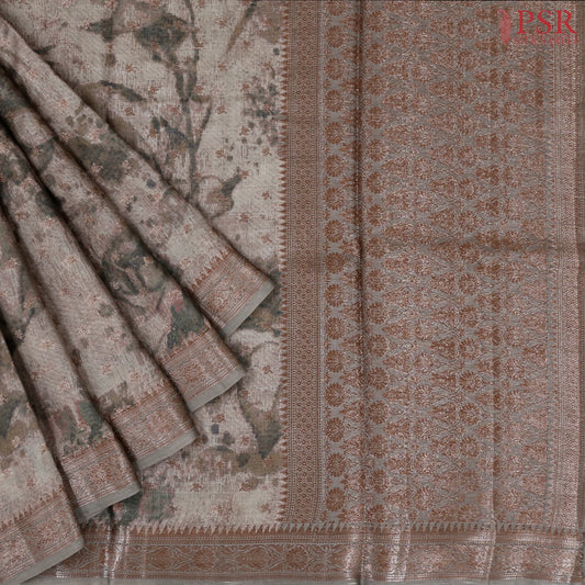 Fossil Grey Banaras Tussar Silk Saree