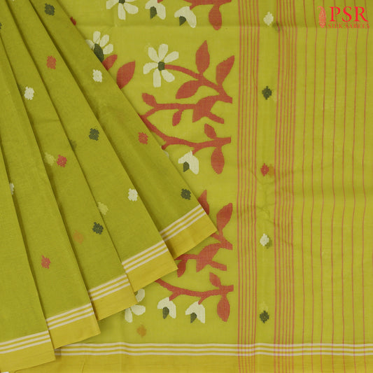 Chartreuse Green Bengal Cotton Saree