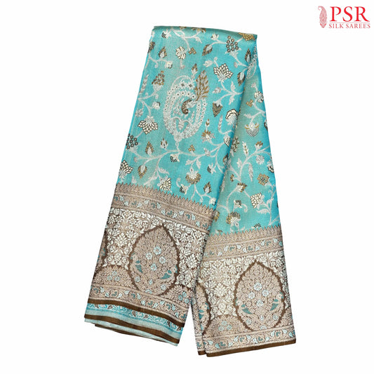 Turquoise Blue Kanchipuram Jacquard Tissue Silk Saree