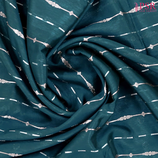 Dark Teal Blue Semi Banaras Saree