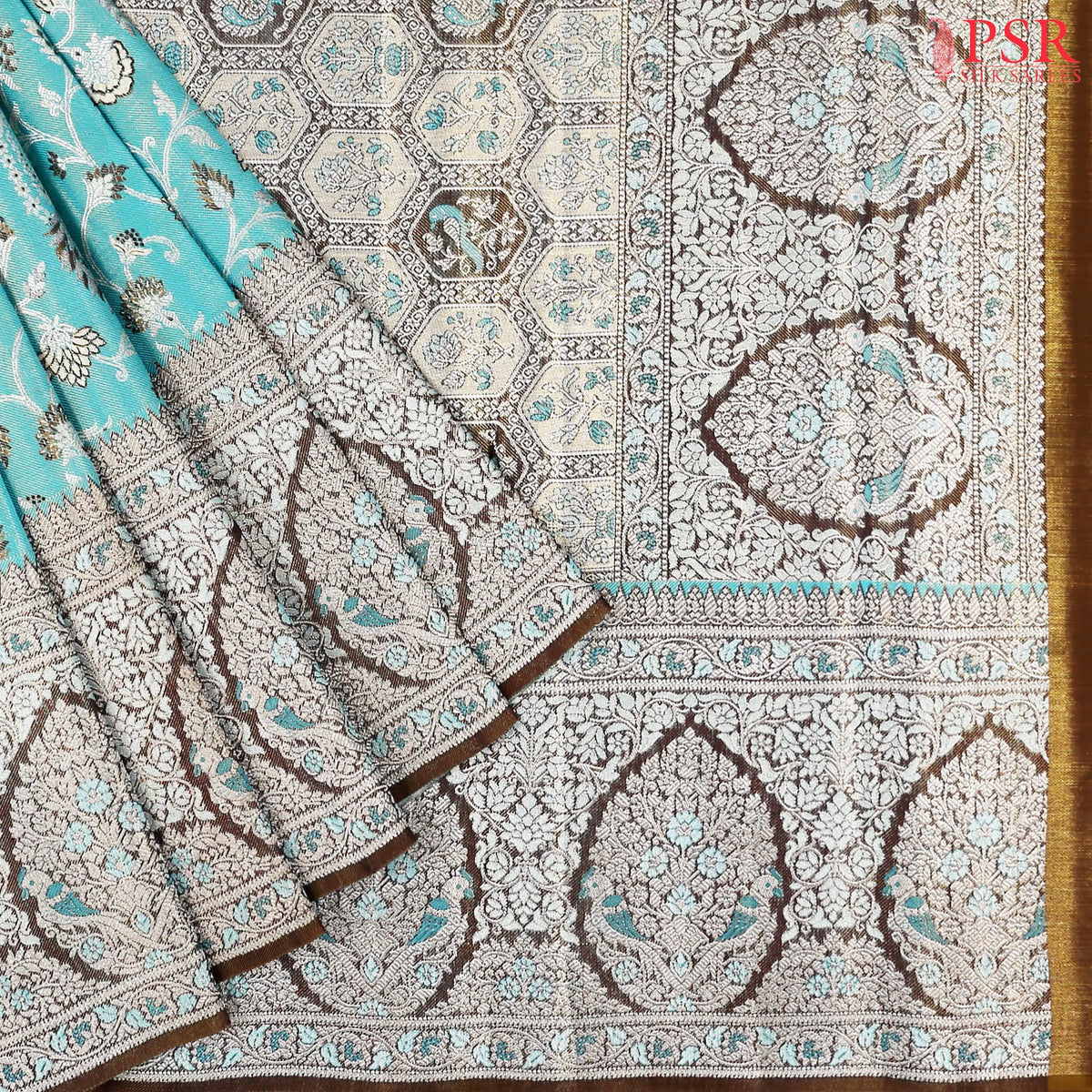 Turquoise Blue Kanchipuram Jacquard Tissue Silk Saree