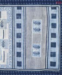 White & Blue Printed Cotton Saree