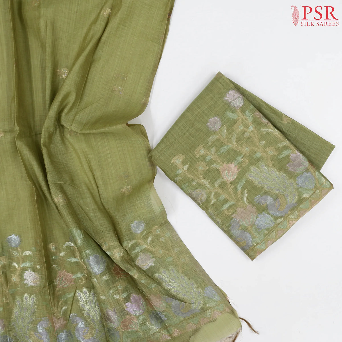 Pear Green Jamdani Silk Cotton Dress Material